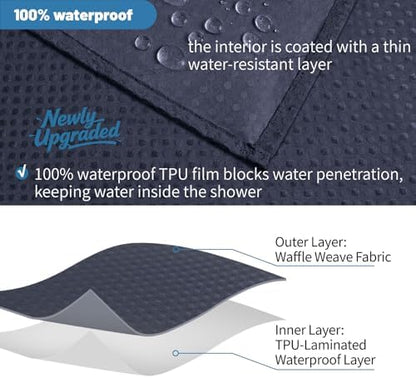 2-in-1 Waterproof Fabric Shower Curtain - No Separate Liner Needed, Hotel-Style Waffle Weave, Effortless Cleaning & Washable Bathroom Shower Curtain Set,72Wx84H,Navy Blue