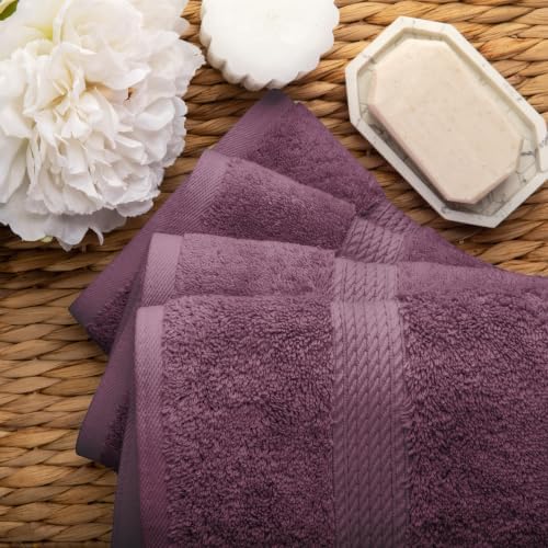 SUPERIOR Egyptian Cotton Plush & Absorbent, Hand Towel Set of 4, Plum