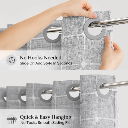 River Dream Farmhouse No Hooks Shower Curtain with Snap-in Liner,Grey,71x86