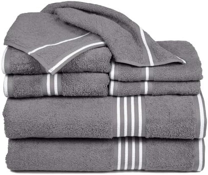 Lavish Home 8PC Bathroom Towels Set - 575GSM 100% Cotton Bathroom Essentials with 2 Bath Towels, 2 Hand Cloths, 2 Wash Cloths, and 2 Fingertip Fabric for Shower, Gym, Dorm and Spa (Silver)
