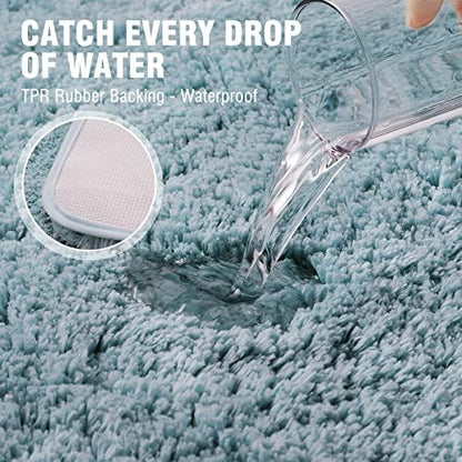 TECHMILLY Super Soft Shaggy Bathroom Runner Rugs, Absorbent Thick Non Slip Microfiber Bath Rugs, Quick Dry Machine Washable Bath Mat for Bathroom Floor, Bathtub and Shower 20"x47" Blizzard Blue