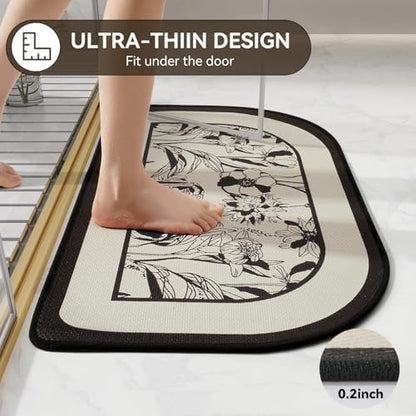 YDKGL Half Circle Bath Mat, Non Slip Thin Bathroom Rugs, Black 16x24