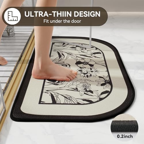 YDKGL Half Circle Bath Mat, Non Slip Thin Bathroom Rugs, Black 20x31