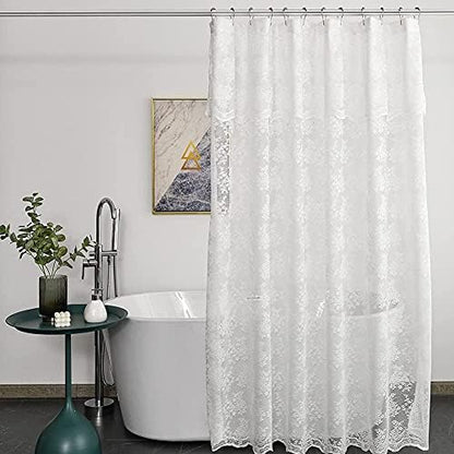 White Lace Shower Curtain 72x72, Vintage with Attached Valance, 1 Panel