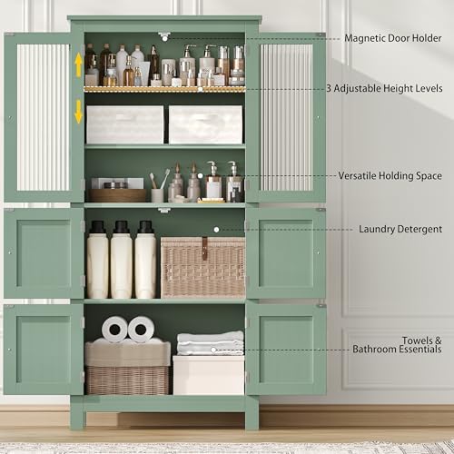 Akxomel 53.1" Tall Bathroom Cabinet 6 Doors Linen Floor Storage Cabinet