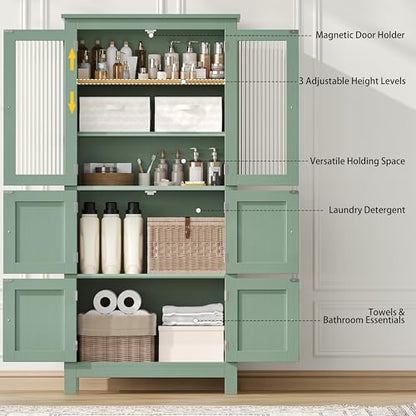 Akxomel 53.1" Tall Bathroom Cabinet 6 Doors Linen Floor Storage Cabinet