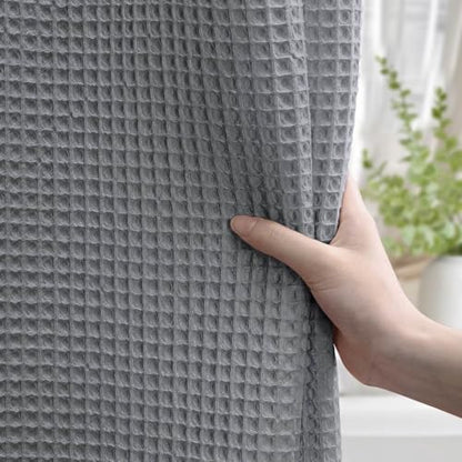 Long Waffle Weave Shower Curtain Heavyweight Cotton Fabric Grey 72Wx78L