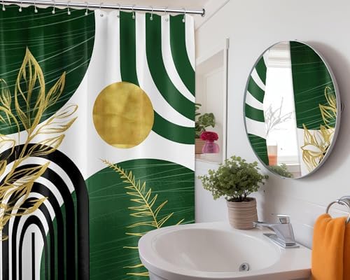 Olive Green and Gold Extra Long Shower Curtain, Tall 72X96 in