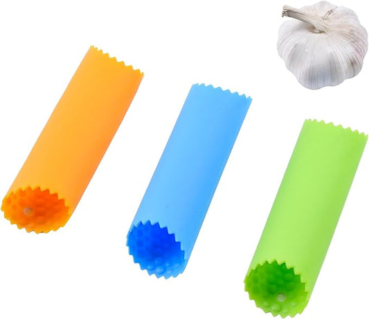 3Pack Silicone Garlic Peeler, Garlic Peeler Skin Remover Roller Keeper, Garlic Tube Rollers Skin Remover (Yellow, Green, Blue)