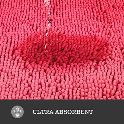 Yeaban Chenille Hot Pink Bathroom Rug 36"x60",Non-Slip Rubber Backing