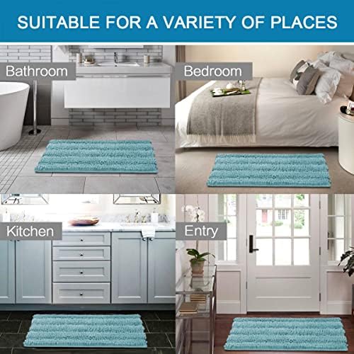 H.VERSAILTEX Bath Rugs for Bathroom Non Slip Bath Mats Extra Thick Chenille Striped Rug 20" x 32" Absorbent Non Skid Fluffy Soft Shaggy Washable Plush Mat for Indoor, Bath Room, Tub - Aqua Haze