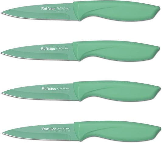 Paring Knife Set, 4PCS Stainless Steel Paring Knife Set, Ultra Sharp Fruit and Vegetable Knives, 3.5-Inch Kitchen Knives, Razor-Sharp Knife,Ergonomic Handle Design,Green.