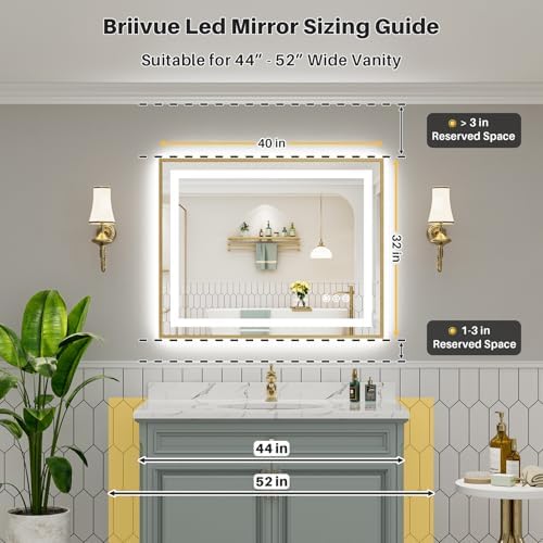 40x32 Inch LED Bathroom Mirror with Gold Frame, Backlit & Front Lit