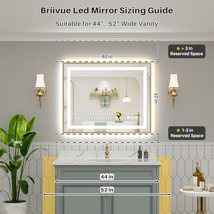 40x32 Inch LED Bathroom Mirror with Gold Frame, Backlit & Front Lit
