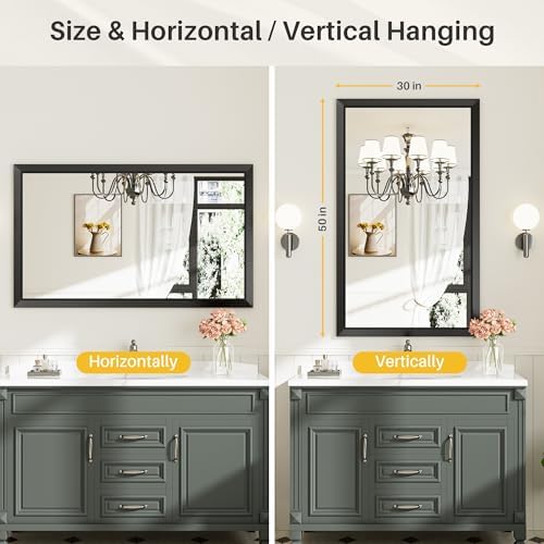 Briivue Black Metal Framed Bathroom Wall Mirror, 50x30 Inch