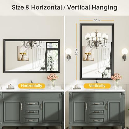 Briivue Black Metal Framed Bathroom Wall Mirror, 50x30 Inch