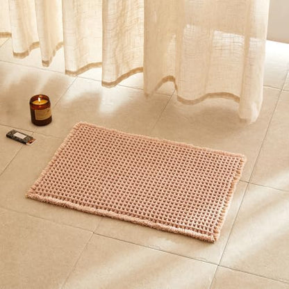 TYUU Waffle Bath Mat, Small Boho Bathroom Rugs Non Slip 24x16 Light Peach