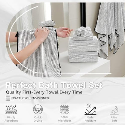 4 Piece Bath Towel Set 35"x70"Oversized Bath Towel for Bathroom Ultra Soft Fluffy Extra Large Bath Sheet Luxury Premium Bathroom Towel Highly Absorbent Quick Dry Shower Towel for Hotel Spa,Black White