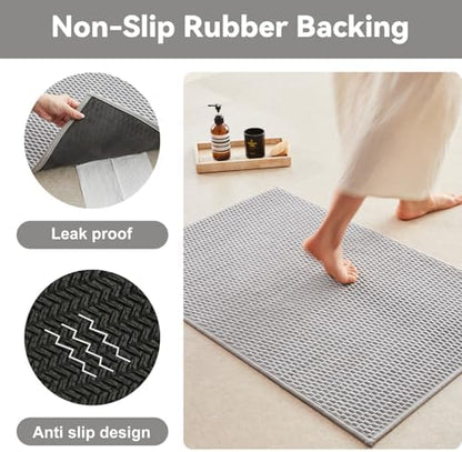 Triohero Bathroom Runner Rugs, Long Bath Mat Runner Washable Thin Quick Dry Low Pile Bathroom Runner Rugs Non Slip, Light Grey 24"x70"