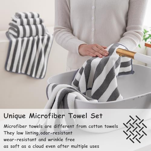 2 Piece Gray Cabana Stripe Hand Towels for Bathroom 16"x31" Ultra Soft Breathable Hand Face Towels Highly Absorbent Towel Quick Dry Towel for Spa Gym Hotel Travel Camp
