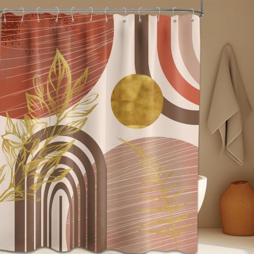 Burnt Orange Extra Long Shower Curtain, Tall 72X84 in, Mid Century