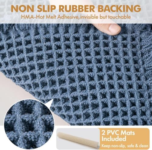 MIULEE Set of 2 Waffle Bathroom Rugs Boho Bath Mat Blue 24x36 Inch