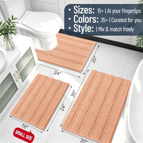 Smiry Thick Chenille Bathroom Rugs 36x24, Soft Absorbent Bath Mat, Peach