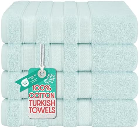 American Soft Linen Salem 100% Cotton Turkish 4 Piece Bath Towels for Bathroom, 600 GSM Soft Absorbent Quick Dry Bath Towel Set, Mint