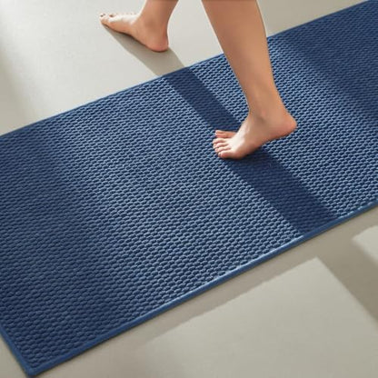 TYUU Bathroom Runner Rug, Long Bath Mat Washable Thin Quick Dry Low Pile Bathroom Runner Rugs 24 x 60 Non Slip, Navy Blue 24"x60"