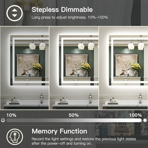 Briivue 48x40 Inch LED Bathroom Mirror with Lights, Backlit & Front Lit