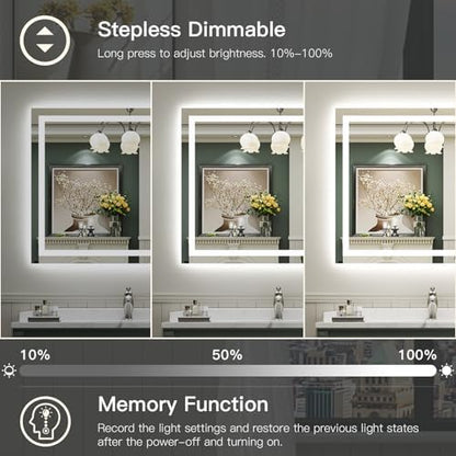Briivue 48x40 Inch LED Bathroom Mirror with Lights, Backlit & Front Lit