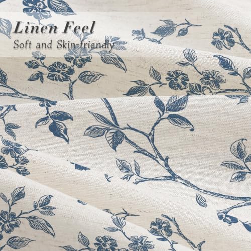 MitoVilla Blue Linen Floral Shower Curtain for Bathroom, 72 x 72