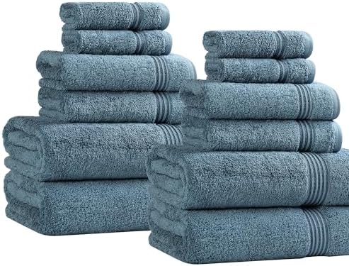Superior Egyptian Cotton 12-Piece Towel Set, Assorted Towels for Home Bathroom, Guest Bath Decor Essentials, Includes 4 Bath, 4 Hand, 4 Face Towels/Washcloths, Quick Dry, Absorbent - Sapphire