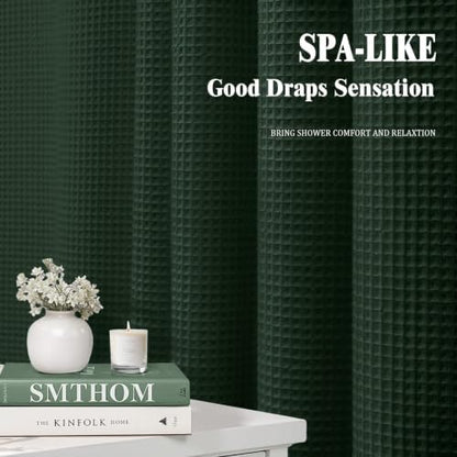 Waffle Weave Shower Curtain Heavyweight Cotton Fabric Dark Green 72Wx72L