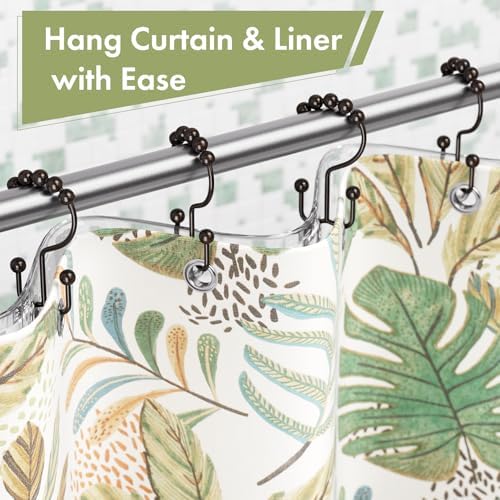 Amazer Shower Curtain Rings, Rust-Resistant Metal Double Shower Hooks for Curtain Rolling Shower Curtain Hooks Rings Shower Rings for Bathroom Shower Curtain Rod, Bronze, Set of 12 Rings