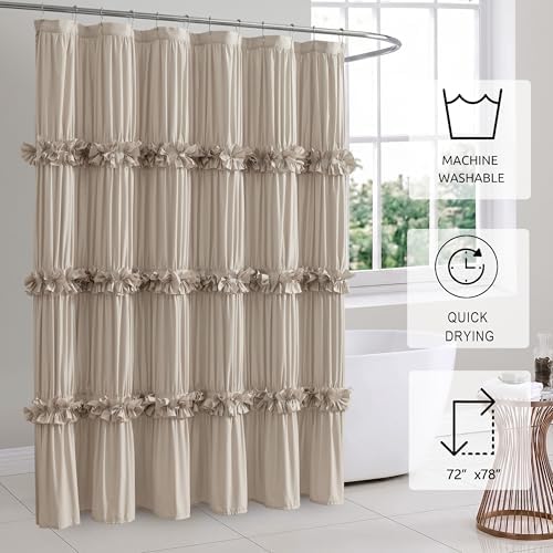 Homechoice Decor Camel Ruffle Shower Curtain, 72"x78"