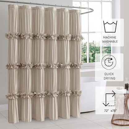 Homechoice Decor Camel Ruffle Shower Curtain, 72"x78"