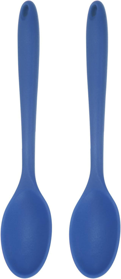 HARFINGTON 2Pcs Silicone Spoons, Heat Resistant Kitchen Cooking Utensil Spoon for Cooking, Mixing, Stirring and Serving, Navy Blue