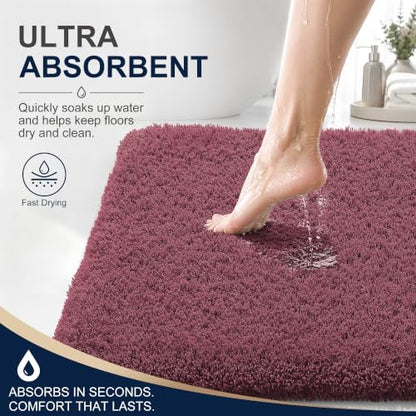 OLANLY Microfiber Large Bathroom Rugs 59x35, Ultra Soft Bath Mat, Burgundy