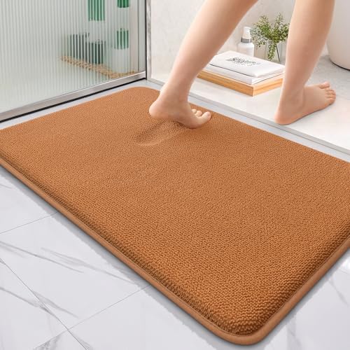 OLANLY Thick Memory Foam Bathroom Rugs 36x24, Soft Absorbent Bath Mat, Clay