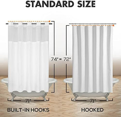 River Dream No Hook Shower Curtain with Snap-in Liner Set, White, 71x74