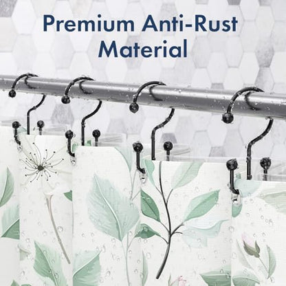 Bathway Shower Curtain Hooks Matte Black Shower Curtain Rings, 12 Pcs Double Hook Shower Curtain Hooks Rings Shower Curtain Hangers Rust Proof, Metal Shower Hooks for Bathroom Shower Curtain Rod