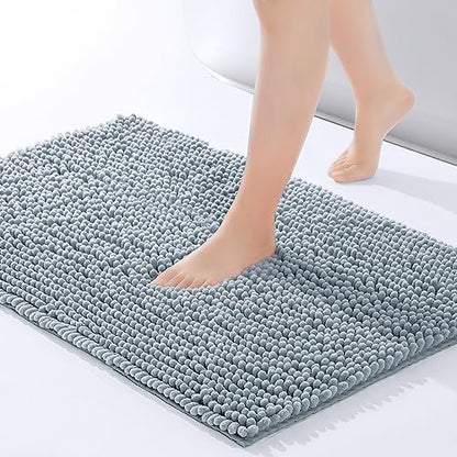 FRESHMINT Chenille Bathroom Rugs Non-Slip Bath Mat 32"x20", Washable Soft Shower Mat, for Bathroom Floor & Tub Fluffy Shag Bath Rugs, Durable Thick Water Absorbent Microfiber Shower Rugs, Sky Gray