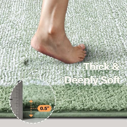 48x17 Long Bathroom Rugs Non Slip Washable, Soft Absorbent Bath Mat Green