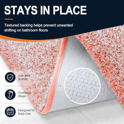 OLANLY Microfiber Bathroom Rugs 47x24, Quick Dry Bath Mat, Coral and White