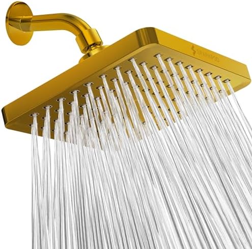 SparkPod Rain Shower Head, 8 Inch Square, Egyptian Gold Finish