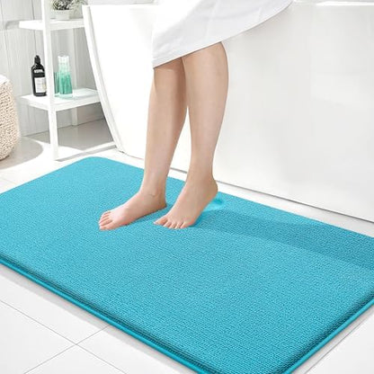 OLANLY Memory Foam Bathroom Runner Rugs 44x24, Absorbent Long Mat, Aqua Sky