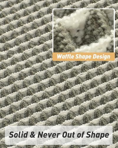 AMOAMI Upgraded Waffle Runner Rug Super Absorbent Non Slip Bath Mats for Bathroom Machine Washable Bathroom Runner Rug with Tassels, Ideal for Hallway Bedroom Laundry Room, 2' x 5', Green & Cream
