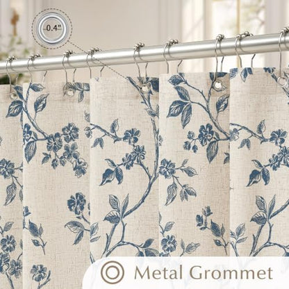 MitoVilla Extra Long Linen Floral Shower Curtain for Bathroom,72 x 84