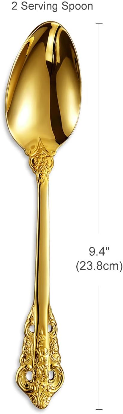KEAWELL 2-Piece Gorgeous Large Serving Spoon, 18/10 Stainless Steel, Fine Large Serving Spoon, Sturdy Tablespoon, Dishwasher Safe, 9.4" (Gold)